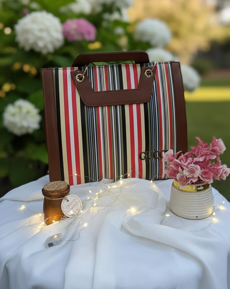 Elegant Stripe Chic Brown Tote Bag – Stylish Women Handbag